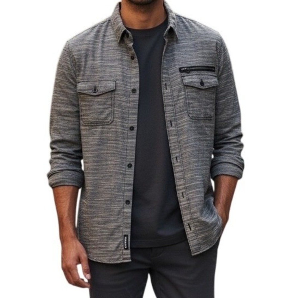 Rock & Republic Button Down Shirt Mens Large Gray Space Dye Stretch Long Sleeve